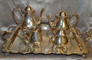 Vintage Western Wilcox American Rose Silver - Plated 5 Piece Teaset