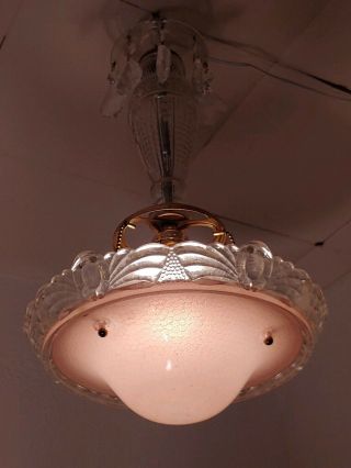 Vintage Art Deco Pink Glass Hallway Light Fixture Flush Mount Rewired