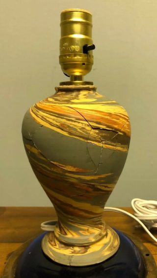 {q - 2} Vintage Niloak Mission Swirl Art Pottery 7.  5 " Lamp Base,  Cracked/repair