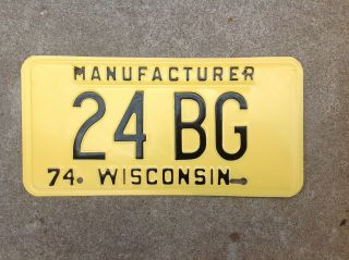 1974 Wisconsin - " Vehicle Manufacturer " - License Plate - Restored - Repainted