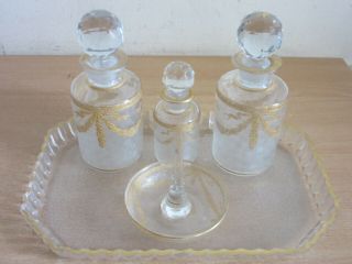 Antique French Crystal,  Gold Decorated Vanity Set,  Perfume Bottles Tray,  Ring