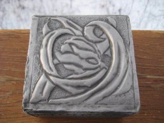 Antique Arts And Crafts Trinket Box Art Nouveau Hand Hammered Pewter Over Wood