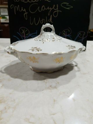 Vintage Limoge Oval Covered Serving Bowl White Porcelain Home Décor China Dish