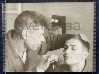 1950s Hospital " Beauty Shop " Handsome Men Affectionate Couple Soviet Vtg Photo