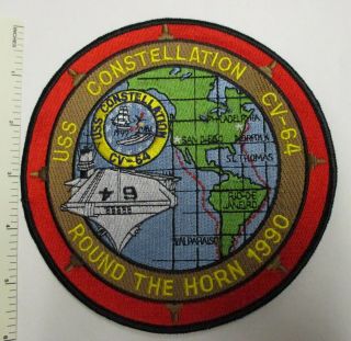 Us Navy Uss Constellation Cv - 64 Patch 1990 Round The Horn Large Vintage