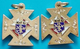 2 Vintage Knights Of Columbus Gold Filled Pocket Watch Fobs K Of C Maltese Cross