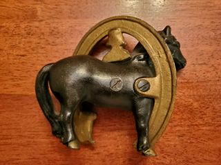 ANTIQUE Cast Iron Buster Brown & Tige Good Luck Bank with Horsehoe & Horse 2