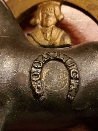 ANTIQUE Cast Iron Buster Brown & Tige Good Luck Bank with Horsehoe & Horse 3