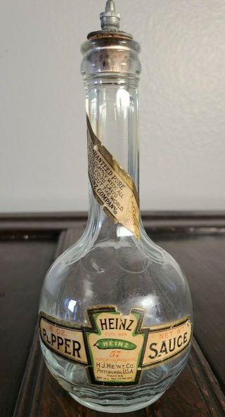 Antique H.  J.  Heinz Co 57 8oz Pepper Sauce Glass Bottle Cork Stopper Early 1900 