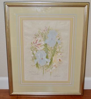 Davis Carroll " Iris And Lilies " 34/50 Watercolor Matted And Framed