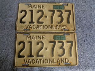 1955 U Pick One Pair With Tabs Maine License Plate Pair