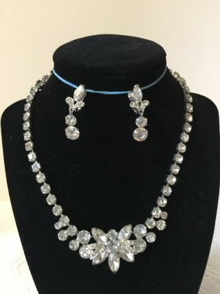 Vintage Eisenberg Ice Rhinestone Necklace And Earring Set