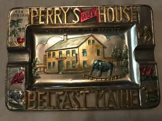Perry Nut House Vintage Souvenir Tin Souvenir Ashtray,  Belfast,  Maine