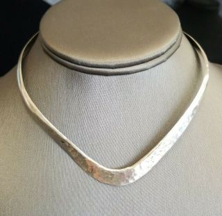 Vtg Sterling Silver Hammered Texture V - Shaped 14 " Collar Choker Necklace - 25.  2g