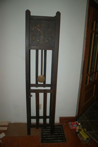Antique Oak Grandfather Clock Mission Arts Crafts 100 Great Deal,