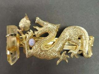 Vintage Kirks Folly Dragon,  Crystal,  Opal,  Gold Tone Barrette Made In France