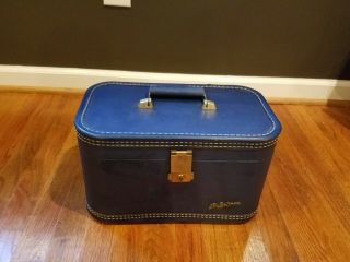 Vintage Blue Lady Baltimore Luggage Vanity Train Case Makeup Suitcase