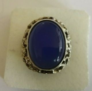 Vintage Large Sterling Silver & Blue Chalcedony Ring Size L/m