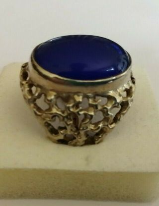 Vintage Large Sterling silver & blue chalcedony ring size L/M 2