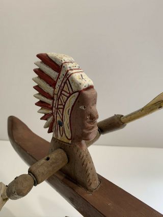Colorful Antique American Folk Art Indian In Canoe Whirligig Ca 1930s