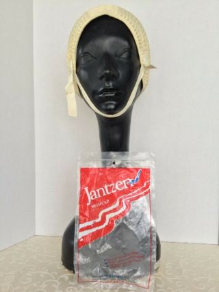 Vintage Jantzan White Ivory Rubber Bathing Cap W/ Plastic Bag