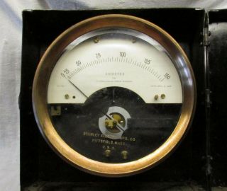 Antique Brass Stanley Electrical Mfg Co Ammeter 1895 Pat Date In Metal Box