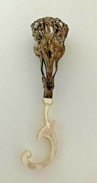 Victorian Tussie Mussie Posey Holder With Stones And Mother Of Pearl Handle