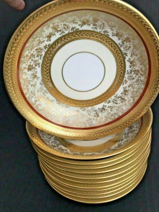 Set 12 Antique Hutschenreuther Raised Gold Encrusted Empire Finger Bowl Dishes
