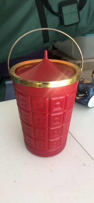 Vintage Lustro Ware Mid Century Modern Plastic Ice Bucket Lustroware Red Huge