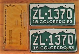 Colorado 1962 Summit County License Plate Pair & Envelope - Zl - 1370