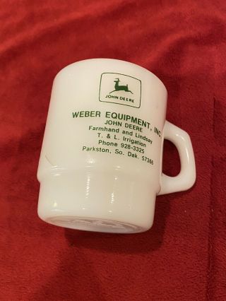 Vintage John Deere Fire King Milk Glass Mug,  Weber Equipment In Parkston,  Sd.