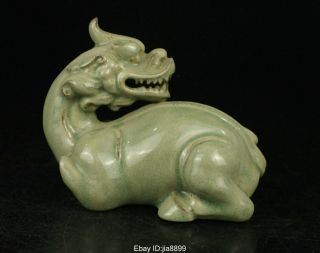 Old Chinese Antique Dynasty Ru Kiln Porcelain Wealth Pixiu Unicorn Beast Statue