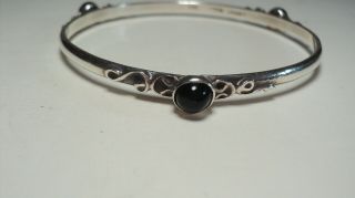 Vintage Mexican 925 Sterling Silver Black Onyx Bangle Bracelet