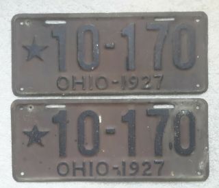 Pair Vintage 1927 Ohio License Plate 10 - 170 Antique Cars Rare Set Of Plates