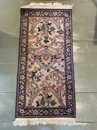 Authentic Vintage/antique Oriental Wool Area Rug 4 Ft 8” X 2 Ft 2”.  Rug