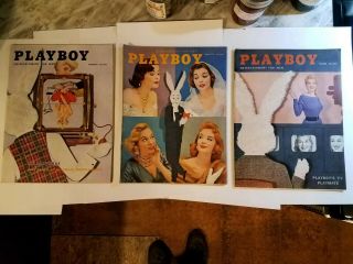 3 Vintage Playboy Magazines.  Includes January,  February And March.  Issues 1956.