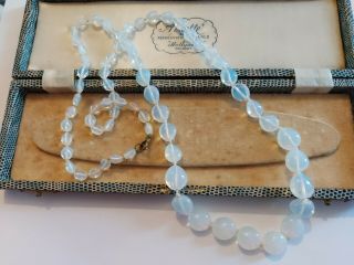 Vintage Czech Opalescent Moonstone Knotted Bead Flapper Necklace