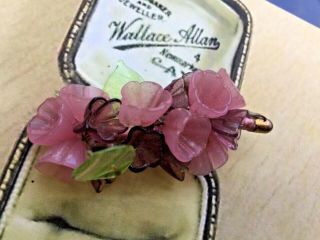 Vintage Costume Jewellery 1950’s Individual Glass Flower Bower Leaves Pink Green