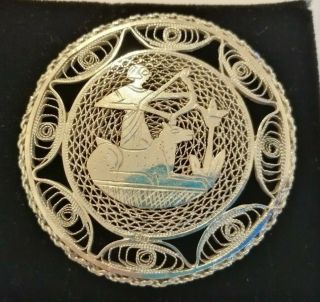 Vintage Sterling Silver Ancient Egyptian Themed Filigree Brooch - 13 Gms