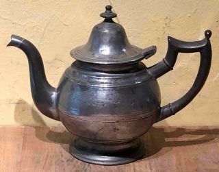 Antique Pewter Teapot,  Bright Cut Engraved,  Eben Smith,  Beverly,  Ma. ,  C.  1813