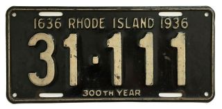 Rhode Island 1936 300 Year License Plate,  31 - 111