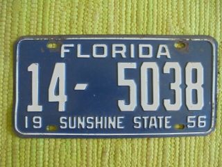 1956 Florida License Plate Fl 56 Tag Marion County Sunshine State 14 - 5038