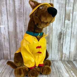Vintage Scooby - Doo Dog Plush Stuffed Animal Raincoat & Hat Sitting With Tag