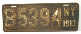 1913 York Ny License Plate Tag B5394 Antique Car Truck 13 Metal Automobile