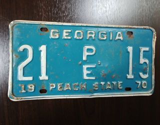 Vintage 1970 Georgia Peach State Automobile License Plate Tag Spalding 21 Pe 15