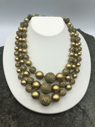 Vintage 50’s 3 Strand Beaded Necklace Japan A37