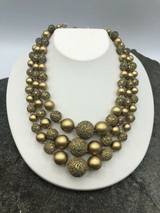 VINTAGE 50’S 3 STRAND BEADED NECKLACE JAPAN A37 2