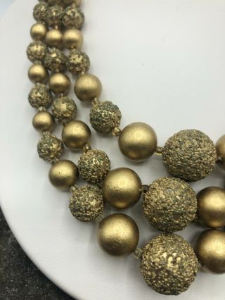 VINTAGE 50’S 3 STRAND BEADED NECKLACE JAPAN A37 3