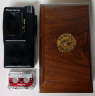 Vintage Panasonic Rn 302 Microcassette Recorder & Cassette & Wooden Display Case