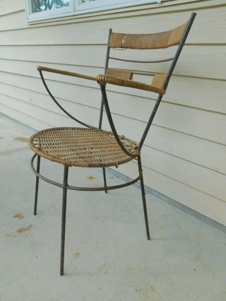 Vintage Mid Century Modern Iron Rattan Tiki Arm Chair Woven Iconic Umanoff Era